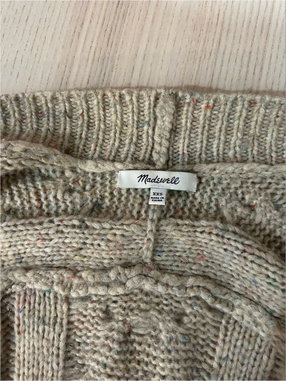 Madewell Chunky Cable Knit Wool Silk Blend Open Front Cardigan Sweater XXS Beige - Picture 3 of 6
